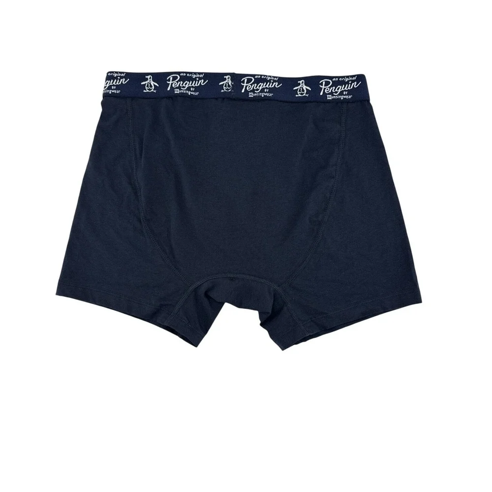 Original Penguin Mens Navy Blue Cotton Stretch Boxer Briefs Med Logo Waistband
